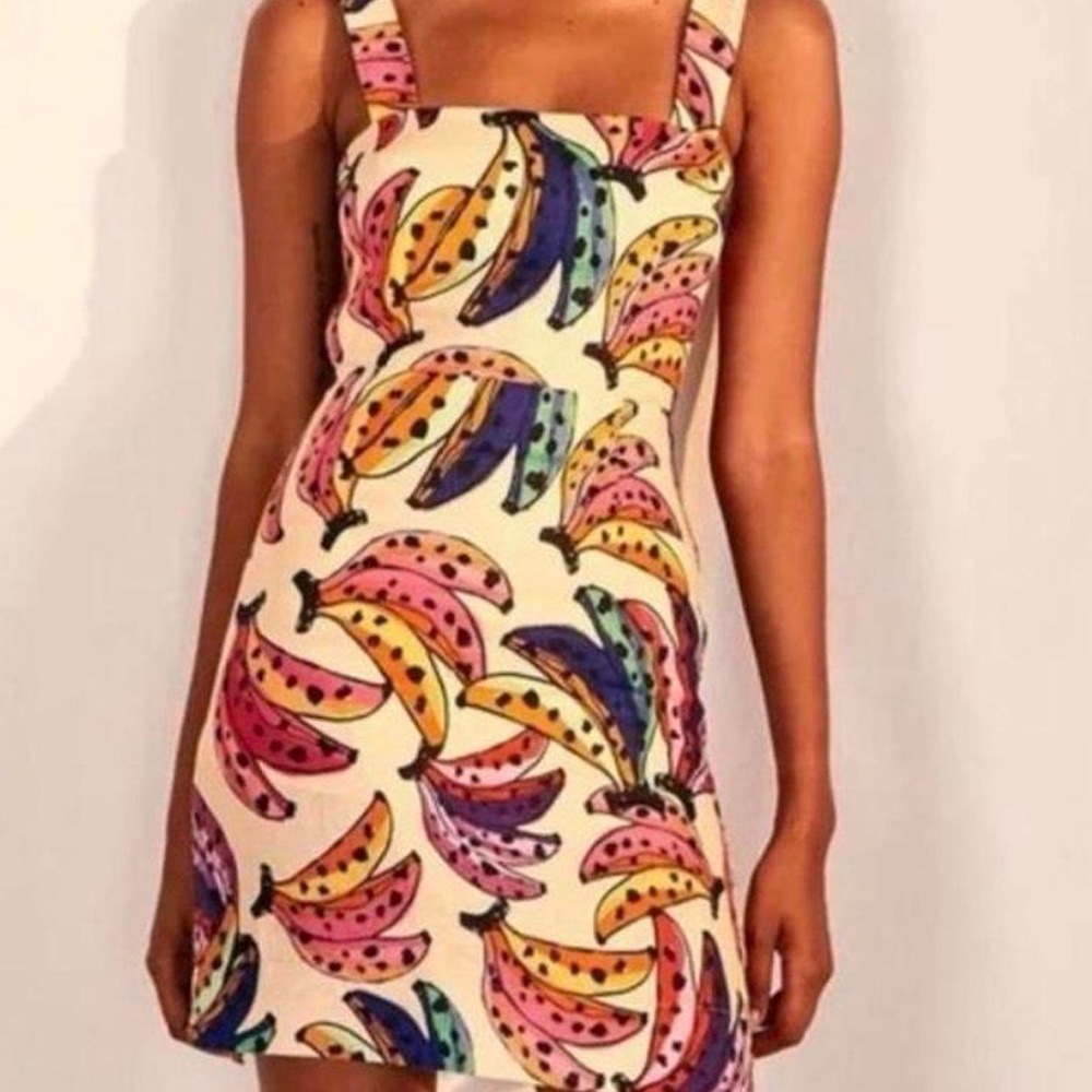 FARM Rio Cream Mini Dress with Multicolor Banana Print